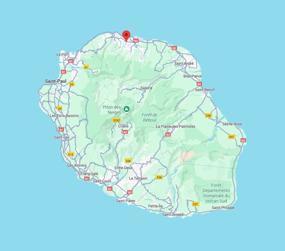 Carte de La Réunion indiquant le ou les locaux de Kaz Réunion Services